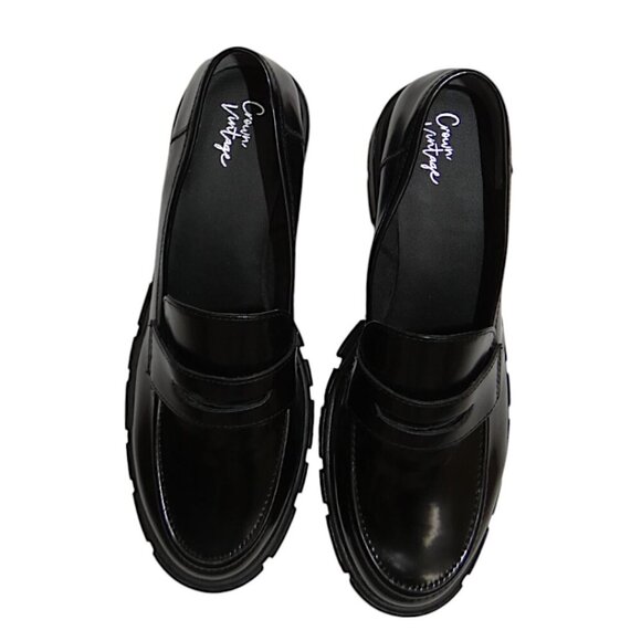 NEW Crown Vintage Chunky Loafers 10M Black Platform Preppy Grunge Officecore - Picture 5 of 11